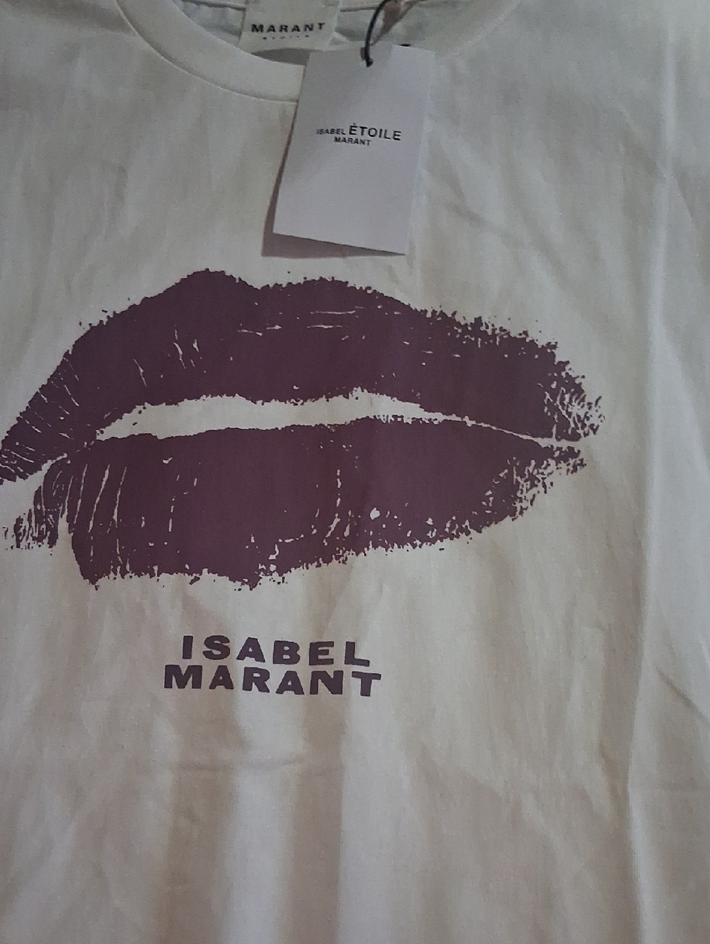 NWT Unisex Isabel Marant Crew Neck White Tee with Lip Graphic Print - Picture 3 of 5